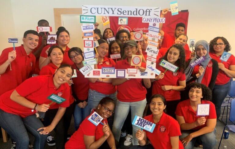 group of students with signs