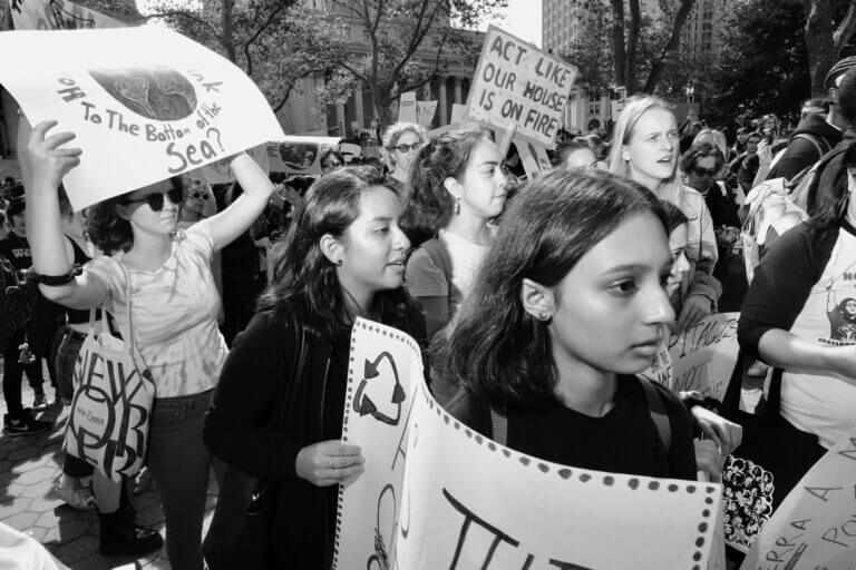 Andrea Tapia and Tahmina Ahmed are juniors at the Young Women’s Leadership School of Astoria, in Queens. They cited Greta Thunberg as the reason they felt galvanized to march today. “We’re socially conscious, but we don’t have the experience of activism. We really thought, It’s too much to not do anything at all,” Ahmed said.