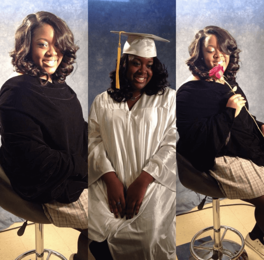 A trio of pictures of Kristen as a high school senior.
