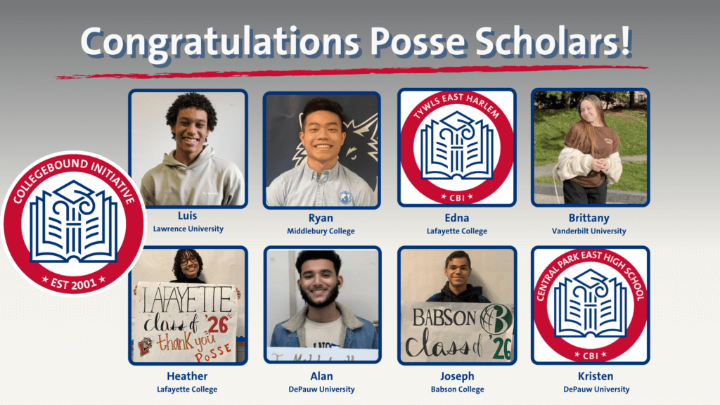 Headshots of the eight Posse scholars arranged in a grid.