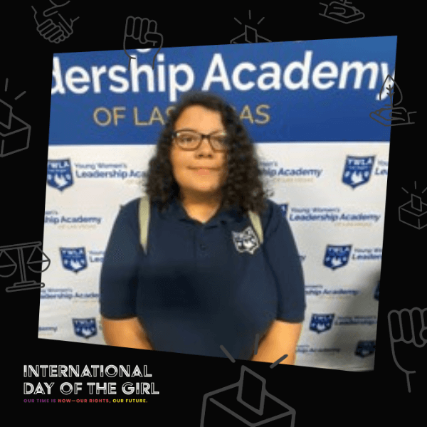 Melena frorm YWLA Las Vegas wears her school uniform.