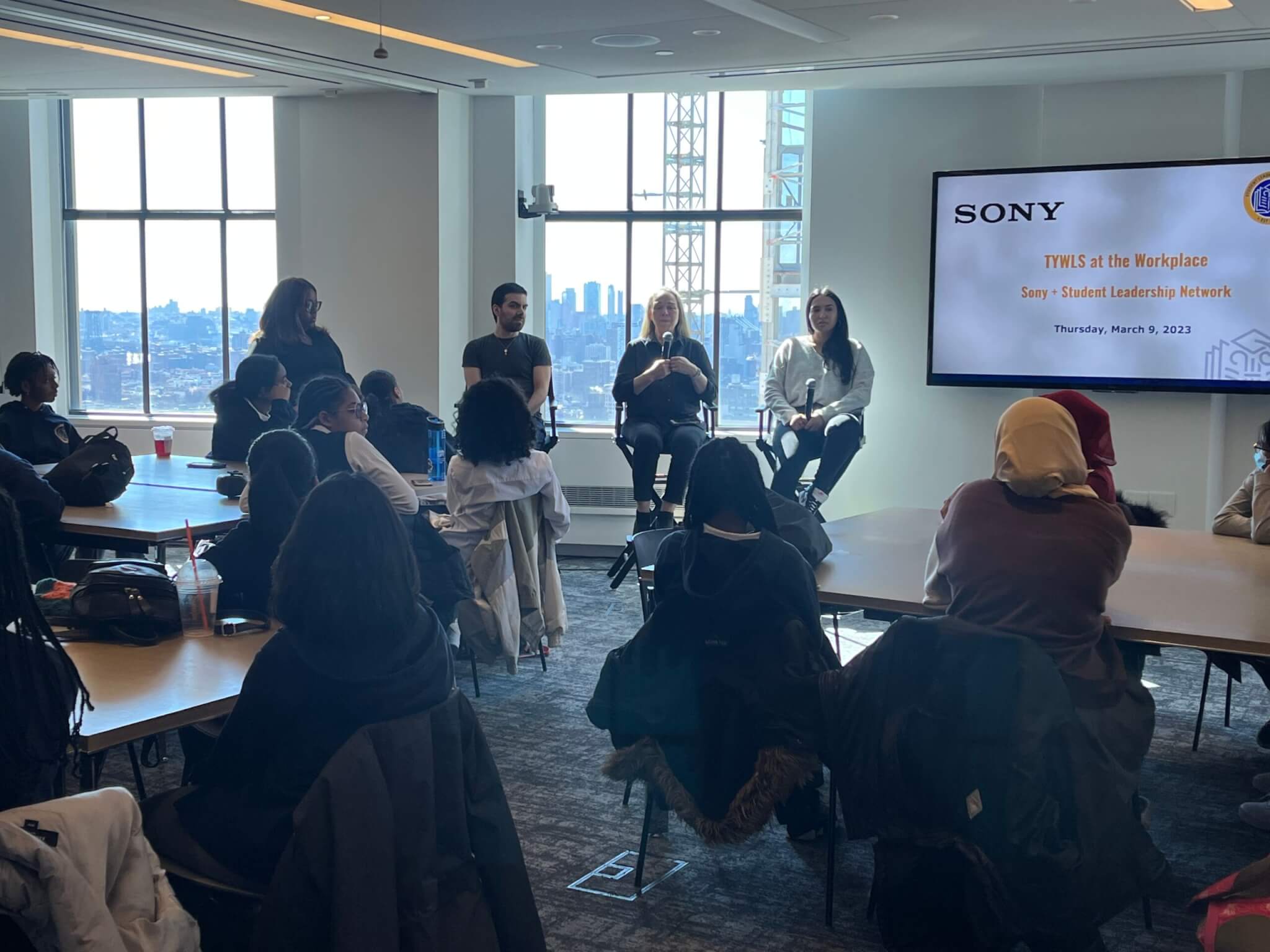 A panel of SONY employees speak to students about their professional paths.