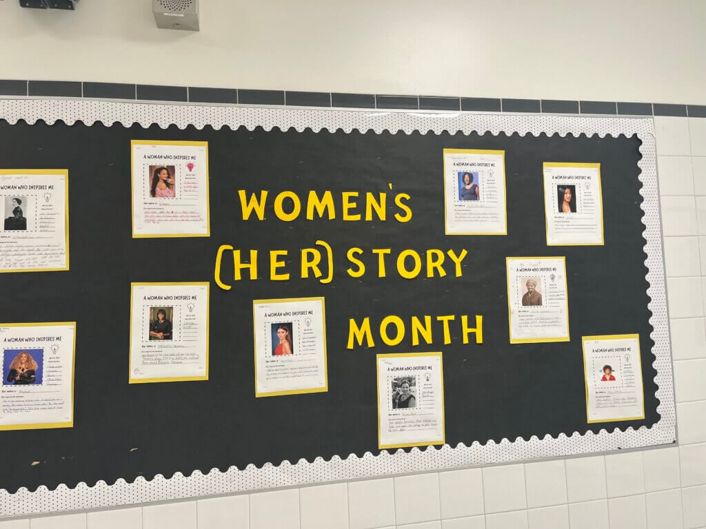 Women's History Month bulletin board at TYWLS Staten Island.