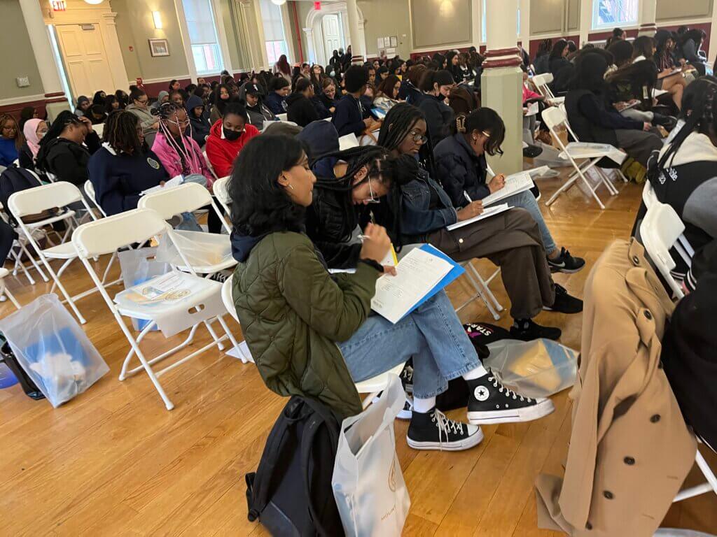 Students have quiet time to write their personal brag statements.