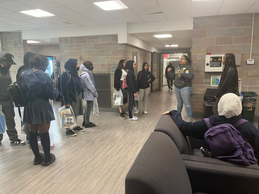 Students get a tour of the College of Mount Saint Vincent.