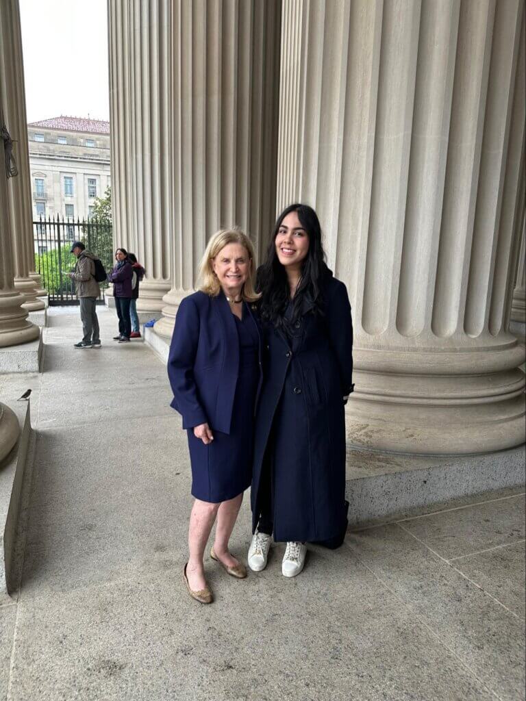 Janna posing with Congresswoman Caroline Maloney in Washington DC
