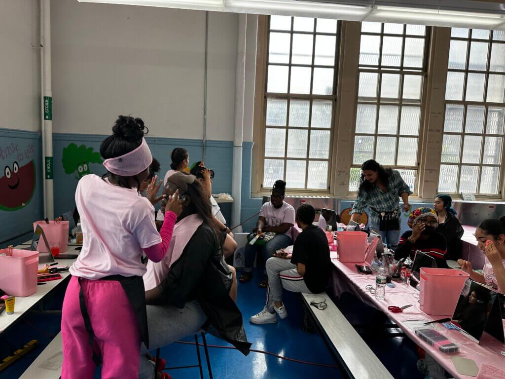Students gather for makeup, hair styling, and nailcare before prom.