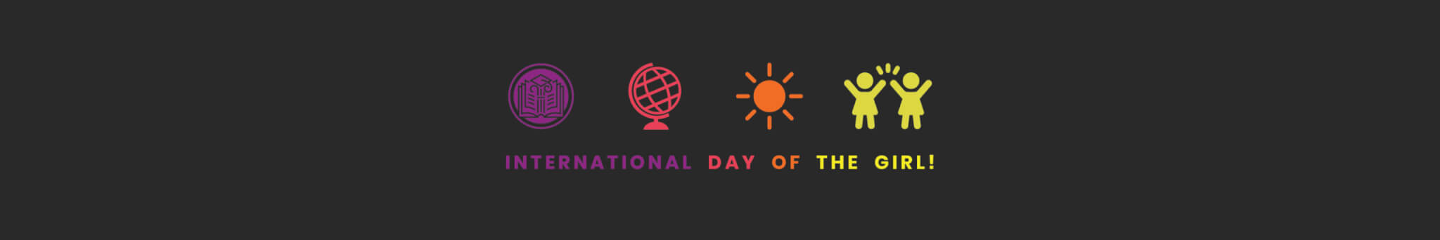 Text "International Day of the Girl" with icons of Student Leadership Network logo, globe, sun, and girls above.