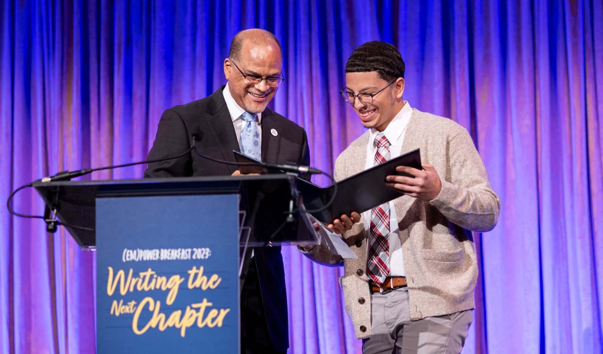 Chancellor David Banks honors CBI alumnus Manny Salazar at (Em)Power Breakfast