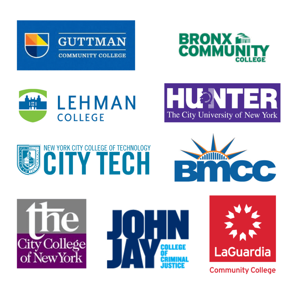 Logos of nine CUNY senior colleges and community colleges