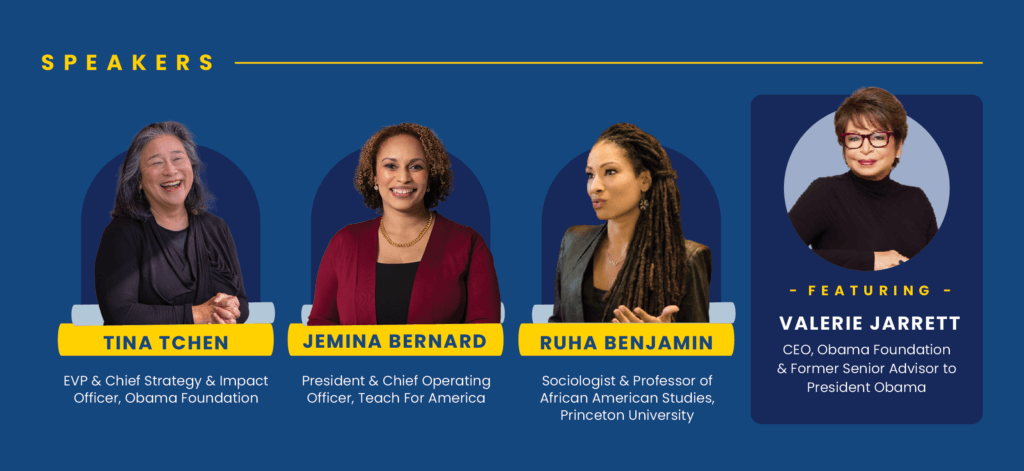 Four women's headshots in a row, with their names, titles, and affiliations underneath their photos