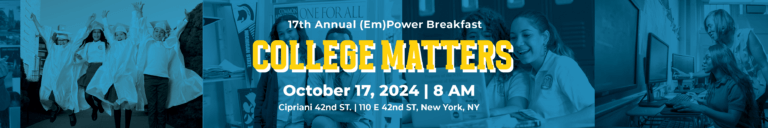 EmPower Breakfast event banner with theme "College Matters" and photos of students in background