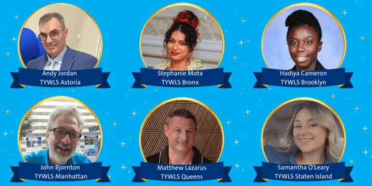 Six educators with their schools and names underneath an award graphic