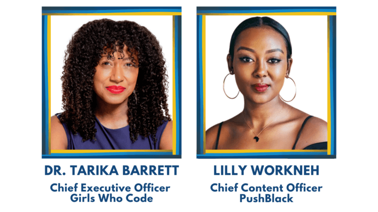Headshots of two Black women professionals with their names and affiliations on the bottom