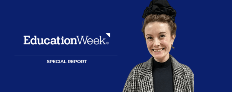 Image of English teacher with title of publication next to her "EducationWeek"