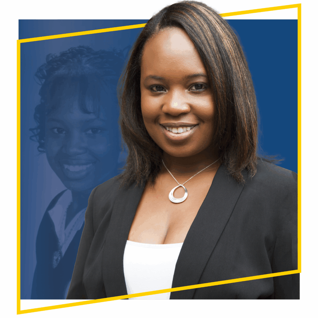 Autumn smiles at the camera, with a faded image of her younger self in the background, reflecting the student leadership networks impact on her journey.
